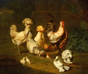 Aves de corral en un paisaje (aceite)