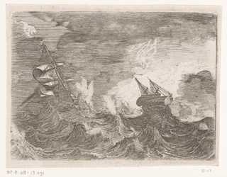 Cinco veleros en el mar durante una tormenta Barcos en tiempo tormentoso (título de la serie)