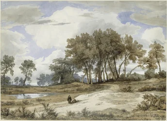 Paisaje italiano, dos monjes en primer plano