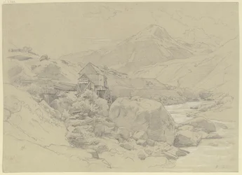 Molino de agua en un paisaje montañoso