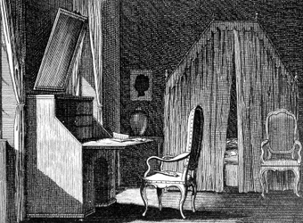 La habitación de Werther, ilustración de Daniel Chodowiecki (1726-1801), grabado inspirado en Las penas del joven Werther de Johann Wolfgang von Goethe (1749-1832).