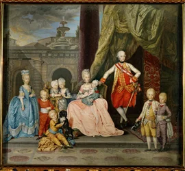 Piero Leopoldo, Gran Duque de Toscana, más tarde Emperador Leopoldo II, su esposa María Ludovica de España, y ocho de sus dieciséis hijos ...