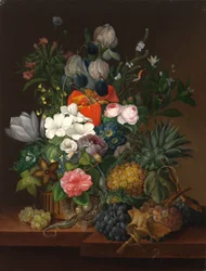 Nature morte avec un lezard et des fleurs - Naturaleza muerta con un lagarto y flores - Johanna (Jenny) Salm-Reifferscheidt (nee comtesse Pachtova) (1780-1857). Óleo sobre lienzo