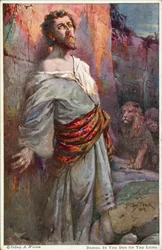 Daniel en el foso de los leones (litografía en color)