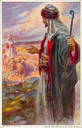 Jacob ve a Raquel en el pozo (litografía en color)