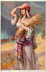 Rut recoge gavillas en el campo de Booz (litografía en color)