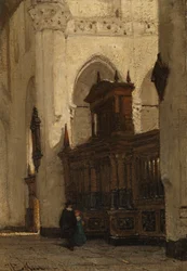 Figuras junto al coro de la Nieuwe Kerk, Delft, c.1839-91 (óleo sobre tabla)