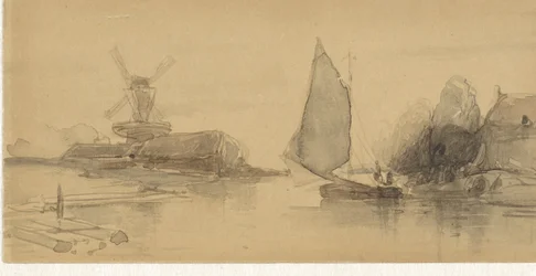 Vista del río con barco de vela