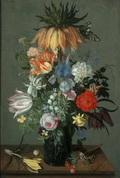 Bodegón de flores con corona imperial