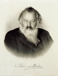 Alemania, retrato grabado del compositor, pianista y director alemán Johannes Brahms