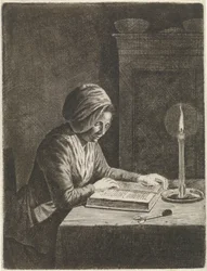 cuarto oscuro con mujer leyendo