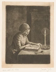 Habitación oscura con mujer lectora