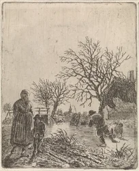 paisaje con patinadores