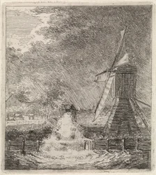paisaje con molino de agua