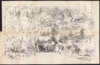 Caricatura en el almanaque estudiantil de Leiden, 1856 Sueños de la noche de máscaras (título sobre objeto)