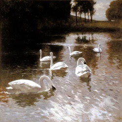 Cisnes en un lago, c.1890