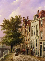 Escena de un canal en Alemania (óleo sobre madera)