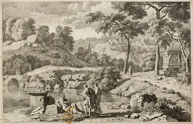 Paisaje arcádico con ruinas