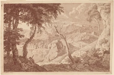 Paisaje Montañoso con Dos Hombres Descansando