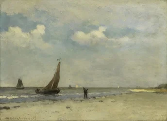 Escena de playa, c.1870-1903 (óleo sobre tabla)