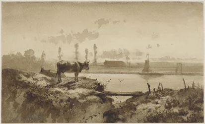 Paisaje fluvial con vaca