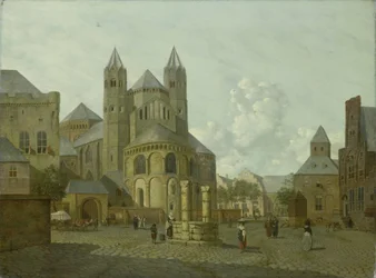 Paisaje urbano imaginario con iglesia románica