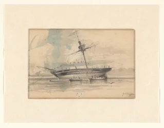Velero con dos botes de remos