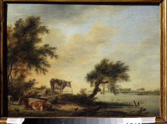 ""Paisaje con una manada"" (Paisaje con una manada) Pintura de Jan Jansson (1729-1784) Museo Estatal de Arte del siglo XVIII, Tula, Rusia