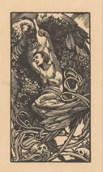 Mujer alada con calaveras