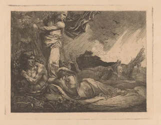 Paisaje con maizal, segadores, sátiro y figuras femeninas