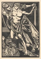 Hombre y mujer con espada y espejo