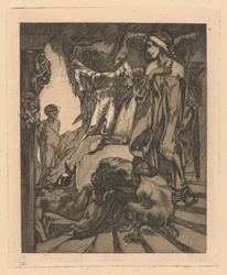 Edipo y la esfinge
Edipo en la cueva cerca de la Esfinge (título en el objeto)