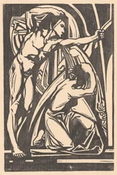 Hombre de pie y mujer arrodillada