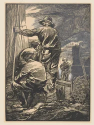 Cuatro trabajadores junto al agua