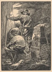 Cuatro trabajadores junto al agua