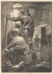 Cuatro trabajadores junto al agua