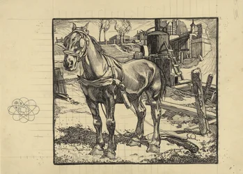 Caballo de trabajo, descansando cerca de un martinete