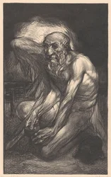 Hombre sentado, con barba y alas
