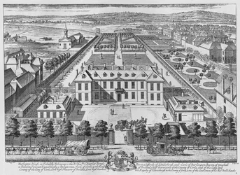 Vista aérea de Burlington House, Piccadilly, Westminster, c1707