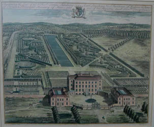 Un grabado de Chevening por Johannes Kip (m.1722) según Thomas Badeslade (m.1742), publicado (en History of Kent) 1719 por John Harris