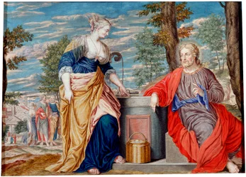 Cristo y la mujer samaritana en el pozo de Jacob