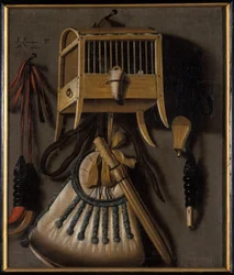 Naturaleza muerta con equipo de captura de aves, 1660