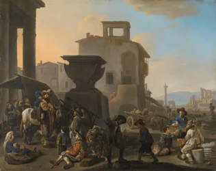 Mercado en un pueblo italiano con un dentista ambulante
Mercado en un pueblo italiano, con un sacamuelas ambulante