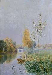 Gente en un paisaje de río