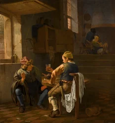 Una escena de taberna con campesinos fumando y bebiendo