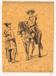 Oficial a caballo hablando con un soldado