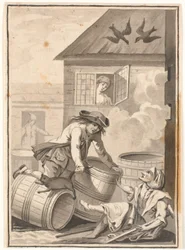Jens Blok y Gunild. Ilustración para Ludvig Holberg: Peder Paars 1772. (2. libro, 3. canto)