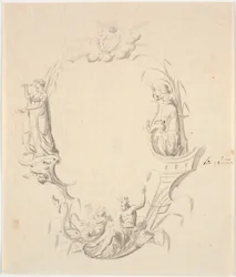 Boceto para viñeta de título para una carta náutica (con el texto: Pass Kaart over Kattegattet, pub. por el Archivo de Cartas Náuticas 1799)