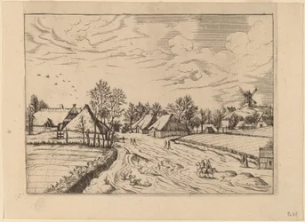 Pueblo rural con molino de poste