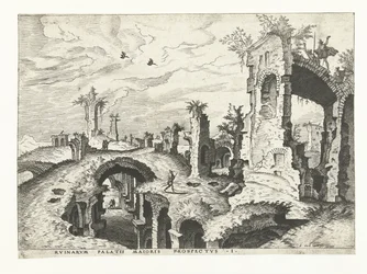 Vista de las ruinas de la Colina Palatina en Roma Ruinas romanas, 1561 (título de la serie)